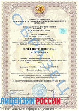 Образец сертификата соответствия Ливны Сертификат ISO 22000